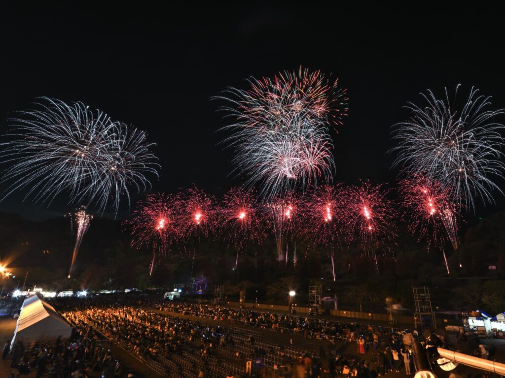 夜空に打ち上がる秋川流域花火大会の花火